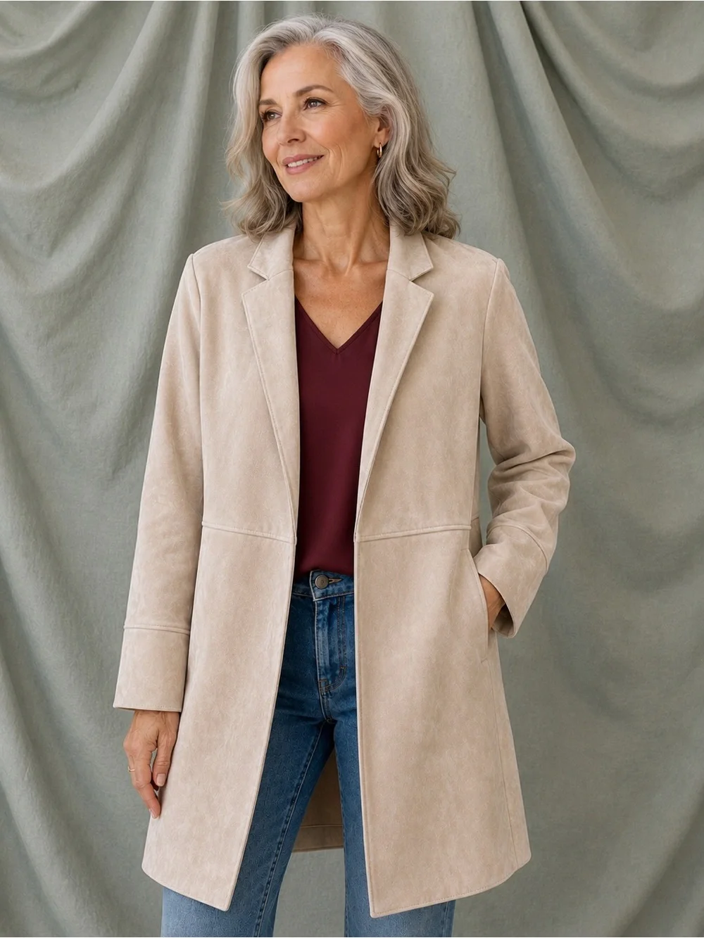 Premise Cream Open-Front Faux Leather Coat
